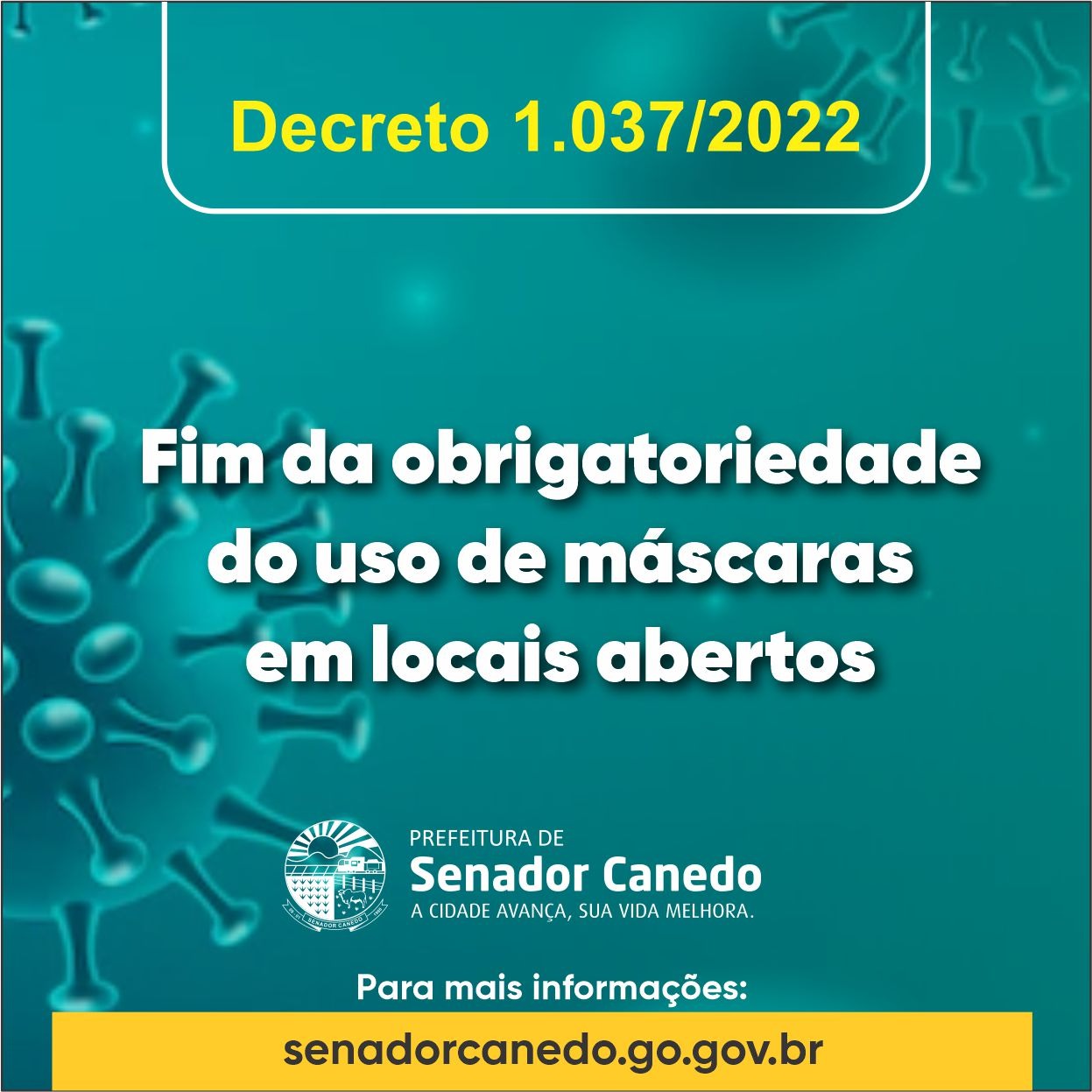 Senador Canedo decreta fim da obrigatoriedade de máscaras em locais abertos