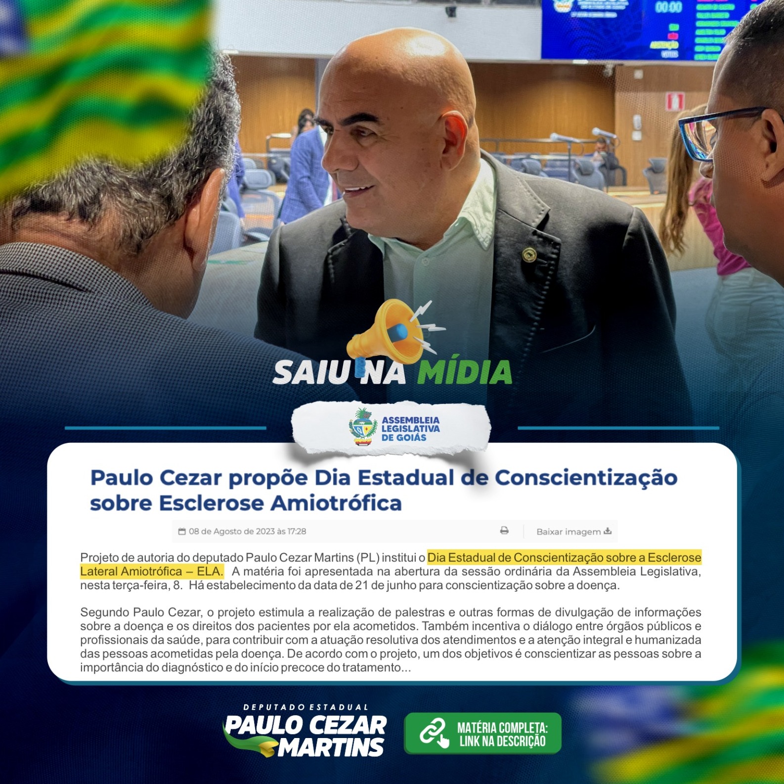 SaiuNaMídia 📝- Paulo Cezar propõe Dia Estadual de Conscientização sobre Esclerose Amiotrófica