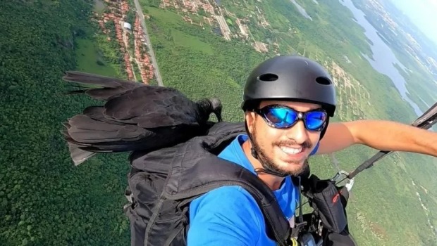 Vídeo: piloto de parapente grava seu voo com urubu “de estimação” e viraliza nas redes