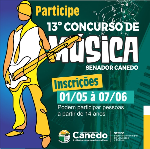 Prefeitura de Senador Canedo abre inscrições para 13º concurso de música com premiação de até R$ 2 mil*